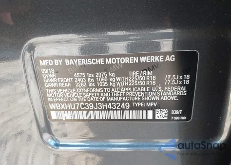 2018 BMW X1 Sdrive28I из США, поврежденный, VIN WBXHU7C39J3H43249